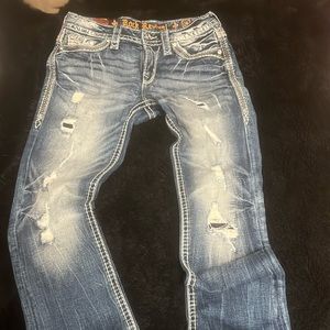women’s rock revival patched boot cut jeans